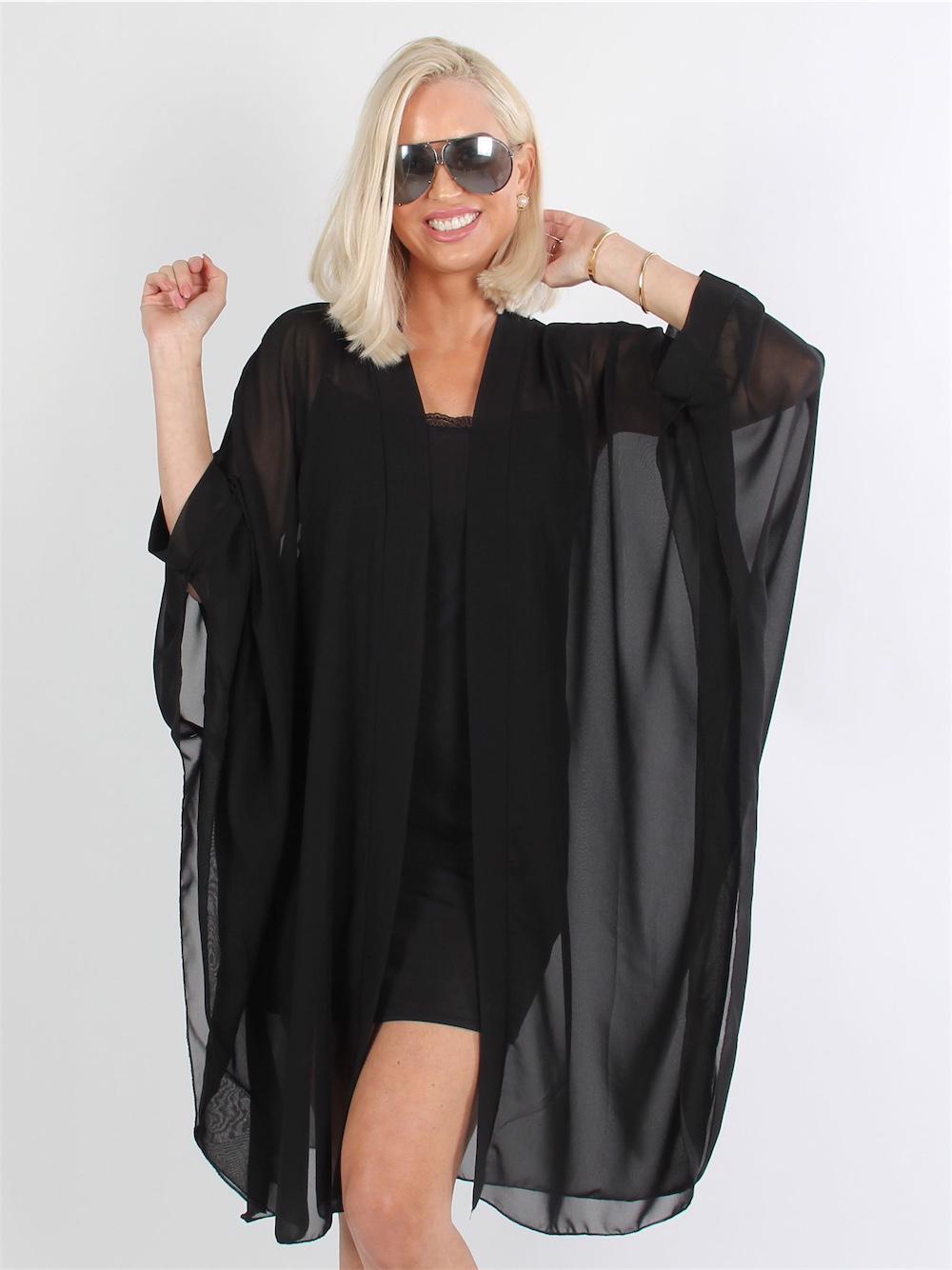 Kiri - Sort semitransparent kimono i chiffon